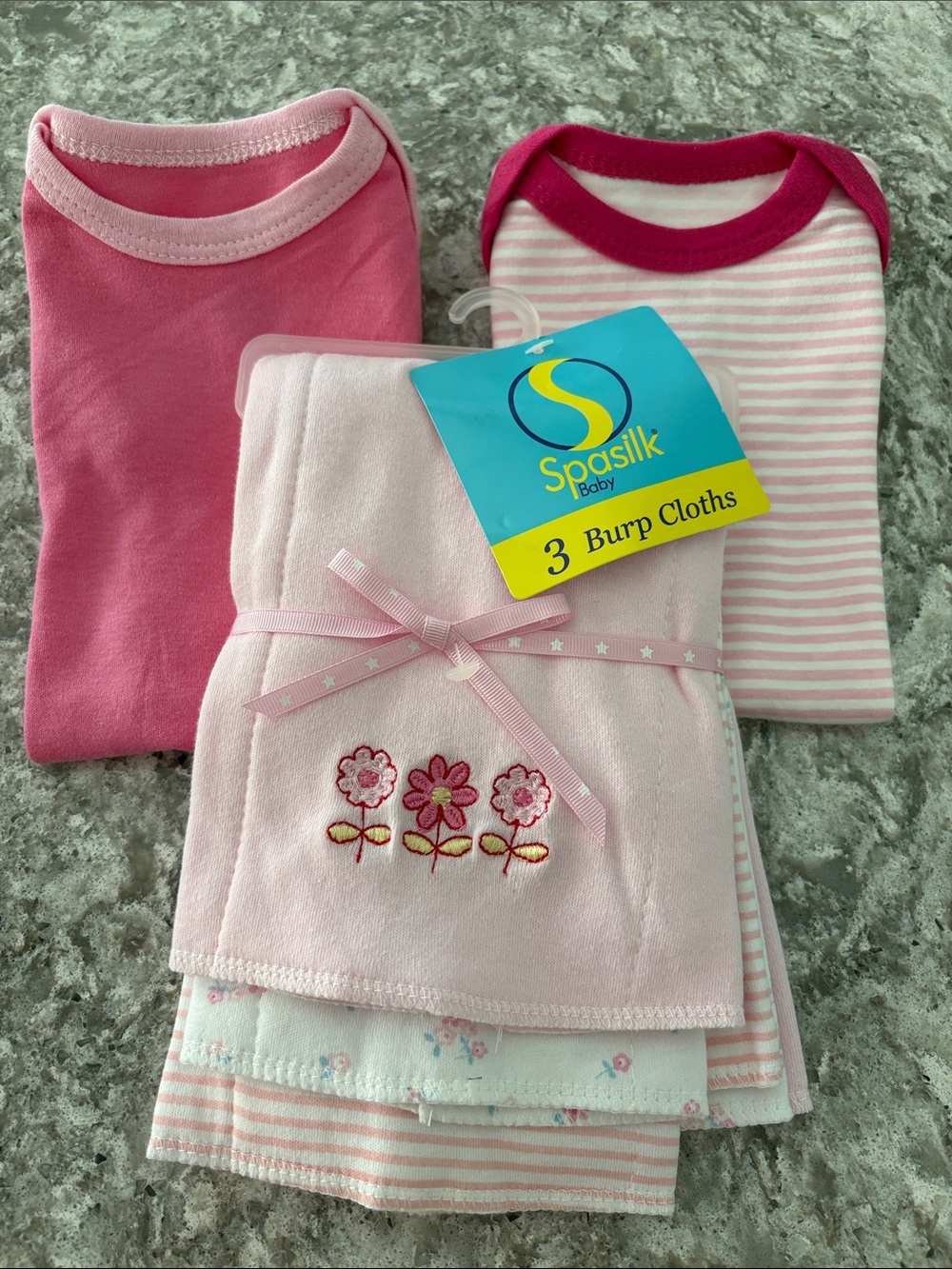 NWT Spasilk Baby Pink Burp Cloths & Onesies Set